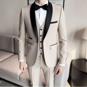 3 Pieces Set Formal Slim Fit Tuxedo Prom Suit Men Groom Wedding Blazers High Quality Groomsman Business Banquet Party Suit