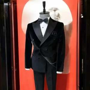 Black Velvet Suits for Men Peak Lapel Formal Wedding Groomsmen 2 Piece Jacket Pants Male Clothing Luxury Costume Homme Terno