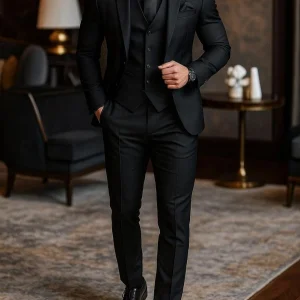 Men 3 Piece Suit Wedding Tuxedo For Groom Slim Fit Suit With Vest Black Formal Suit Business Men Suits