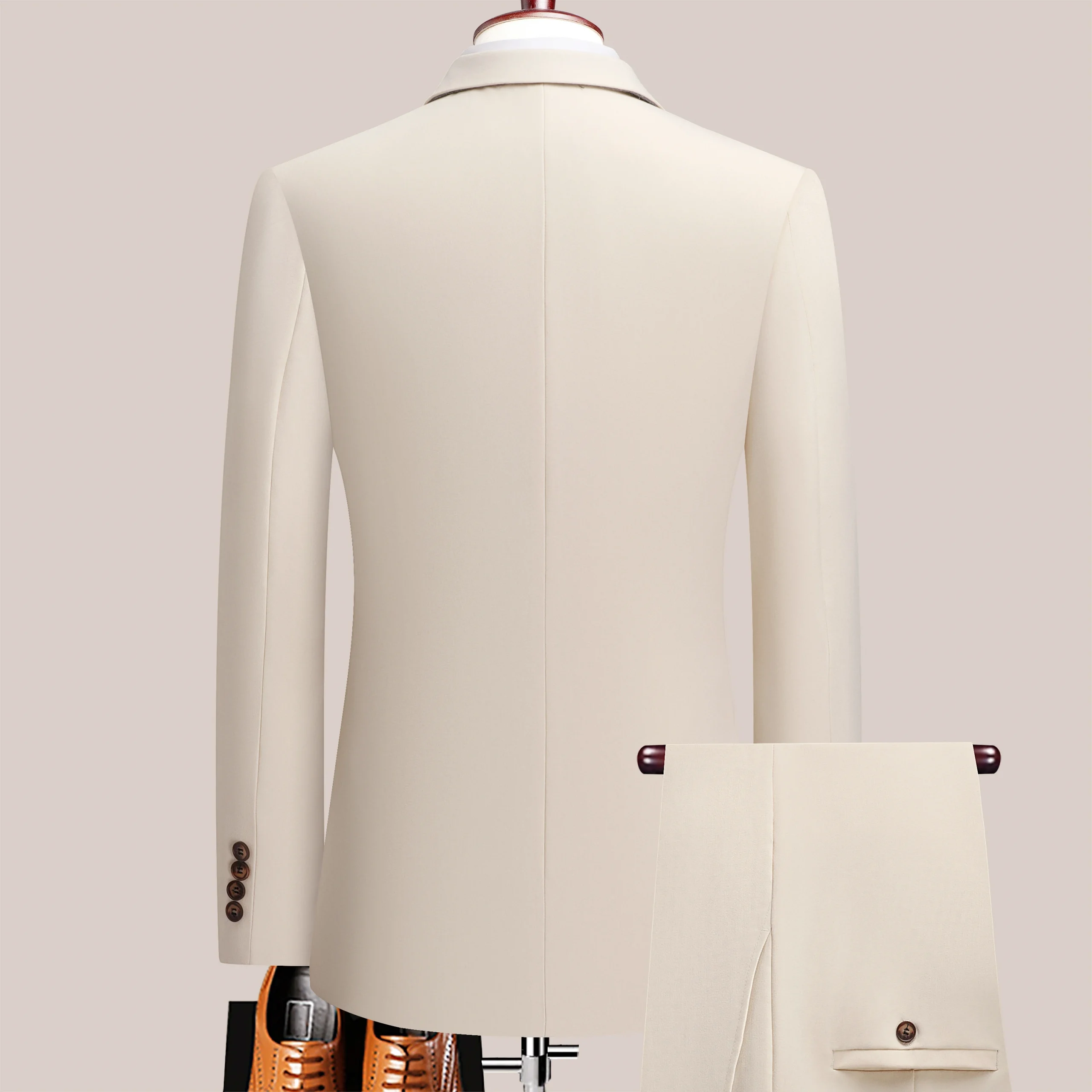 The latest men's solid color suit two-piece set with lapel collar and double breasted buttons for four seasons, men's business s - Image 2