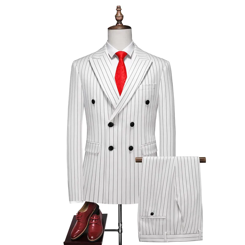 Men's Formal Striped Suit High-cotton blend fabric Stylish minimalist design Two-piece men's wedding, banquet, and party attire - Image 2