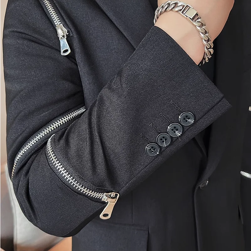 Stylish Men Blazer with Metallic Zipper Detail - Slim Fit, Versatile for Work/Date, Trendy & Comfortable, Perfect for Modern Man - Image 5