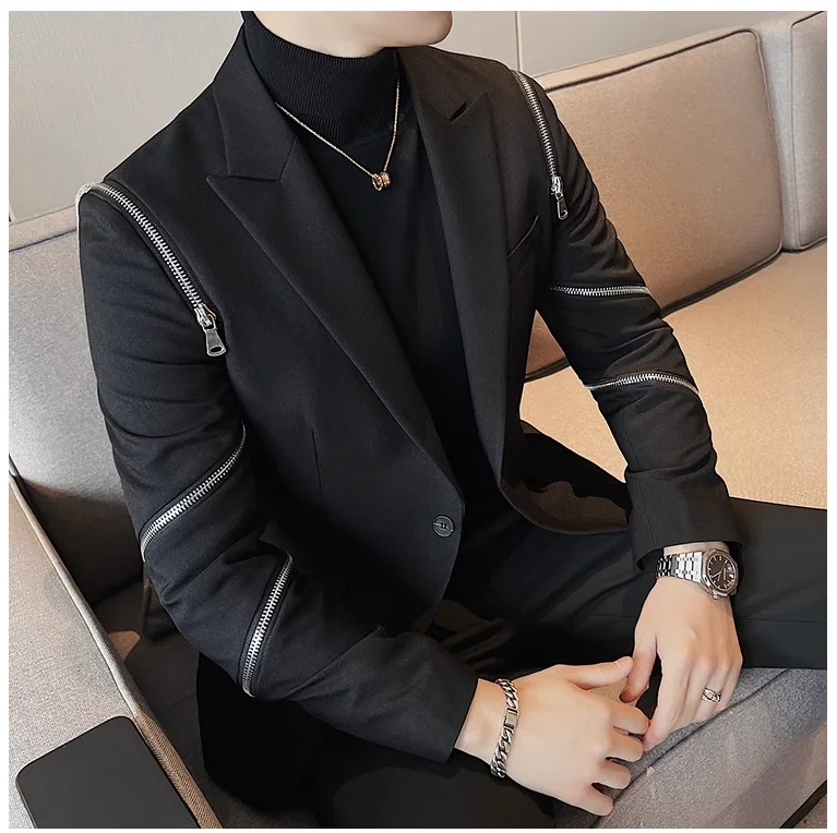 Stylish Men Blazer with Metallic Zipper Detail - Slim Fit, Versatile for Work/Date, Trendy & Comfortable, Perfect for Modern Man - Image 4