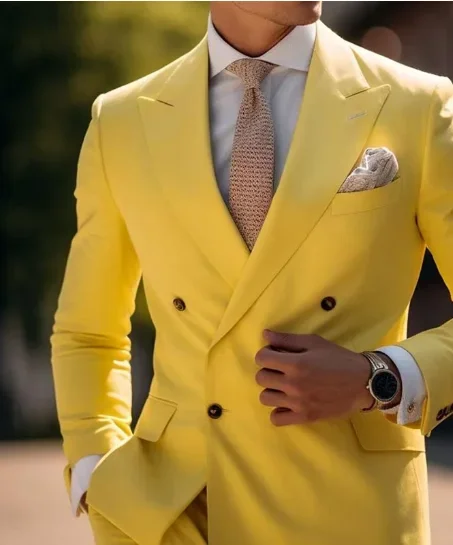 High Quality Brown Men's Suits Double Breasted Bespoke Double Breasted Peaked Lapel Formal Blazer Slim Fit 2 Piece Jacket Pants - Image 5