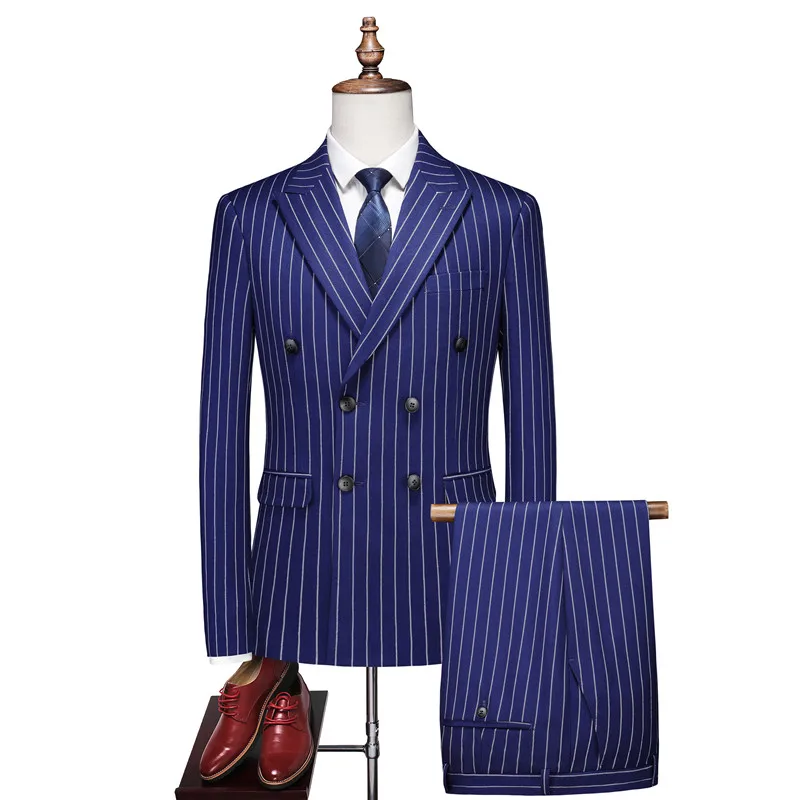 Men's Formal Striped Suit High-cotton blend fabric Stylish minimalist design Two-piece men's wedding, banquet, and party attire - Image 3
