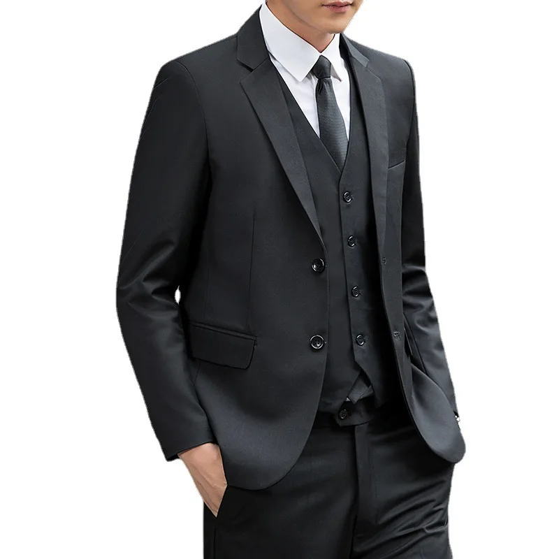 Man Suit Simple Solid Color Slim Male Two-piece Sets Turn Down Collar Single-breasted Coat+Button Pant Men Business Party Outfit - Image 2