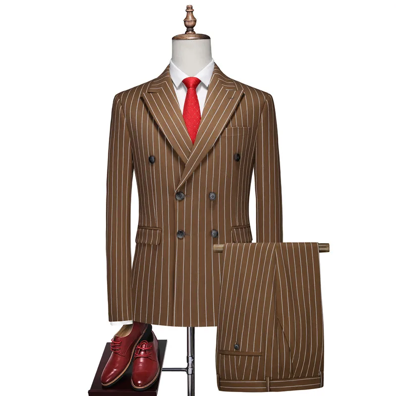Men's Formal Striped Suit High-cotton blend fabric Stylish minimalist design Two-piece men's wedding, banquet, and party attire - Image 5