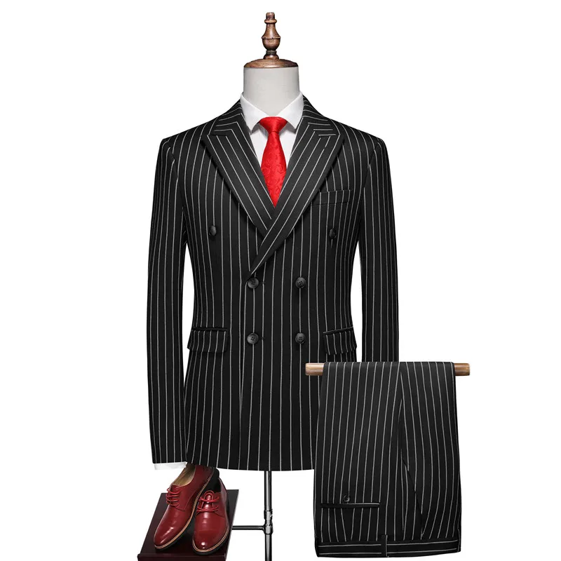Men's Formal Striped Suit High-cotton blend fabric Stylish minimalist design Two-piece men's wedding, banquet, and party attire - Image 4