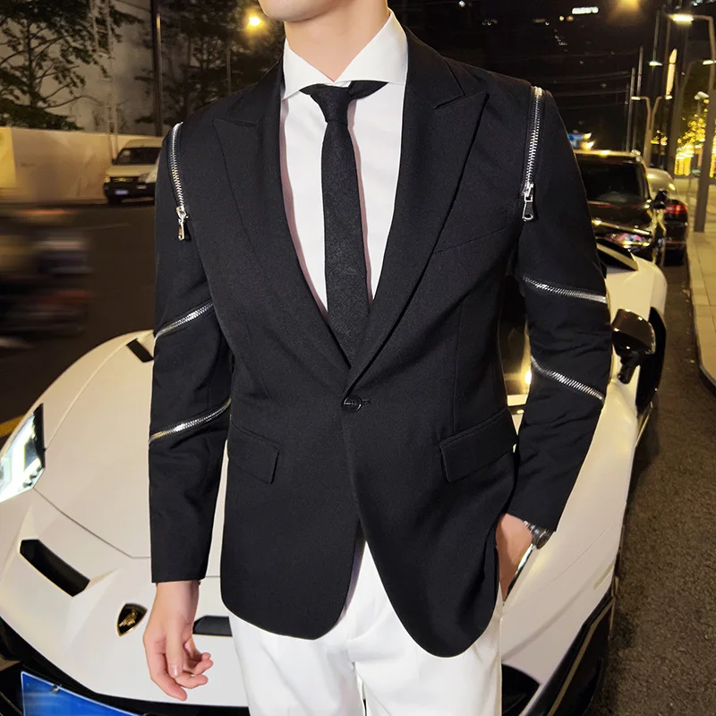 Stylish Men Blazer with Metallic Zipper Detail - Slim Fit, Versatile for Work/Date, Trendy & Comfortable, Perfect for Modern Man - Image 2