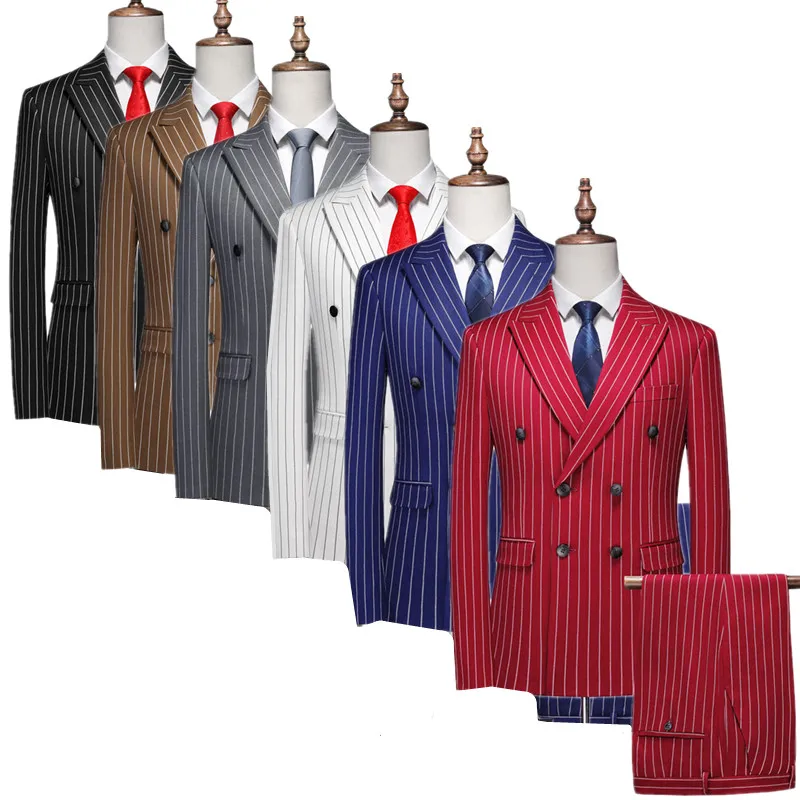 Men's Formal Striped Suit High-cotton blend fabric Stylish minimalist design Two-piece men's wedding, banquet, and party attire