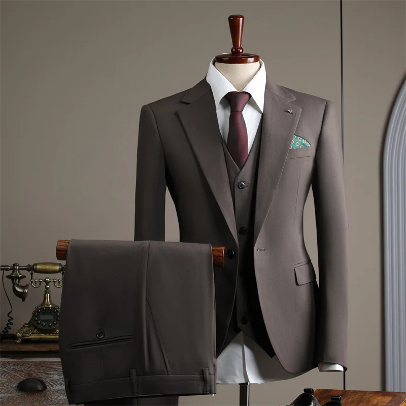 KIDWHXR Man Three-piece Outfit British Style Striped Slim Men Suit Sets Long Sleeve Breathable Business Casual Male Suits - Image 5