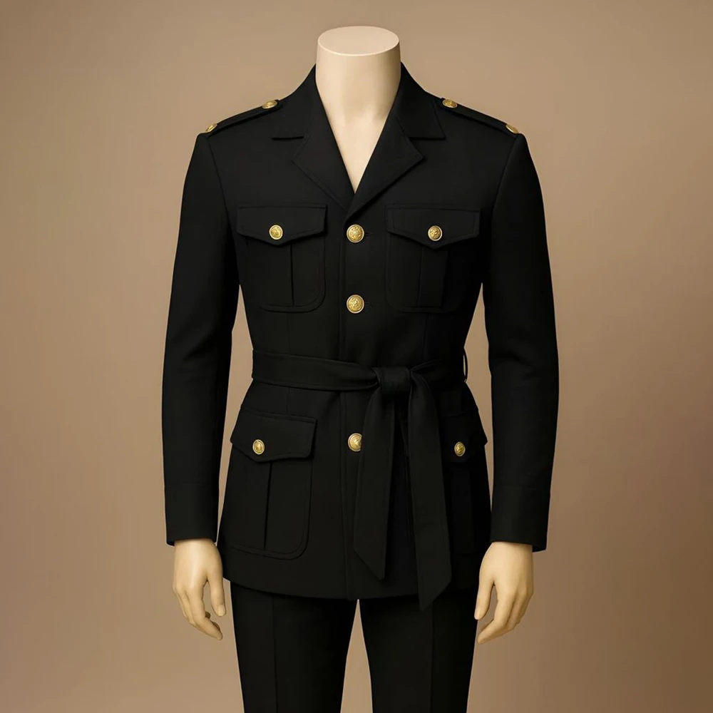 Black Men's Suits Elegant Safari Single Breasted Notch Lapel Slim Fit 2 Piece Jacket Pants Full Sets Customzied Male Clothing