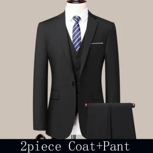 Man Suit Simple Solid Color Slim Male Two-piece Sets Turn Down Collar Single-breasted Coat+Button Pant Men Business Party Outfit