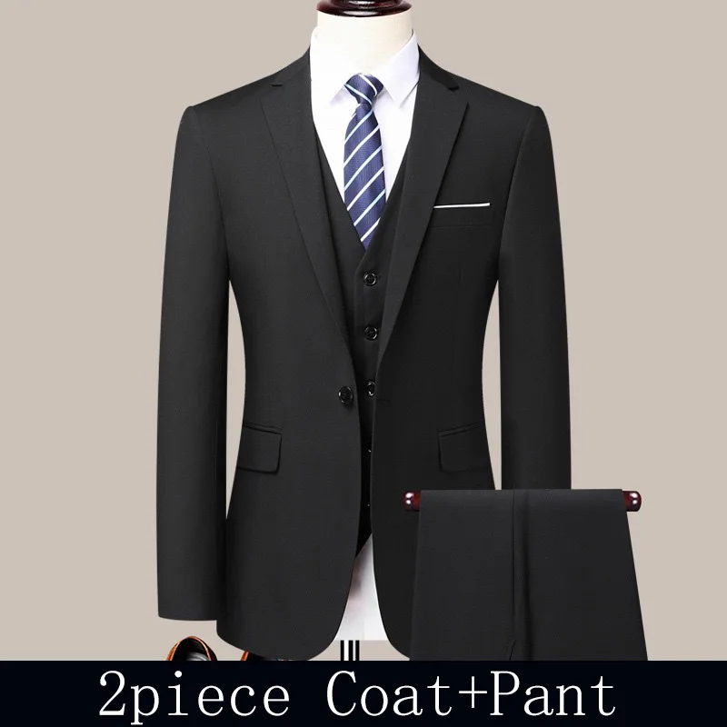 Man Suit Simple Solid Color Slim Male Two-piece Sets Turn Down Collar Single-breasted Coat+Button Pant Men Business Party Outfit