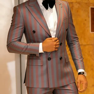 Men's Jacquard 2 Piece Suits Slim Fit Double Breasted Suit Jacket Pants Set Casual Wedding Casual Business