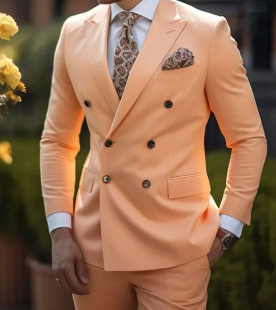 High Quality Brown Men's Suits Double Breasted Bespoke Double Breasted Peaked Lapel Formal Blazer Slim Fit 2 Piece Jacket Pants - Image 3