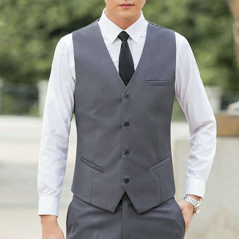 2025 Man Vest Spring Autumn Simple Solid Color V-neck Slim Male Waistcoat Single-breasted Breathable Versatile Men Suit Coat - Image 2